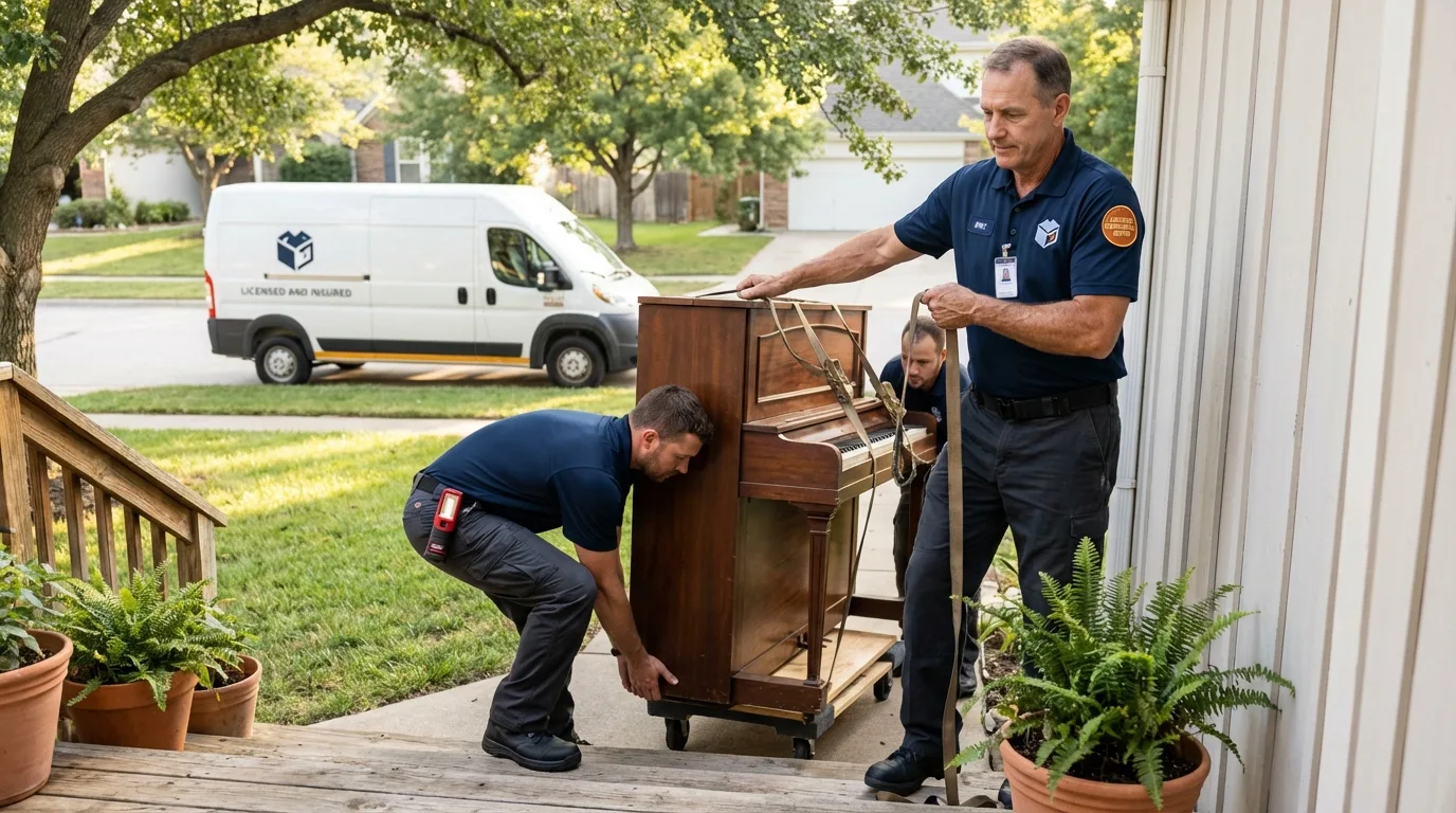 Licensed piano movers securing grand piano in Cathlamet, WA
