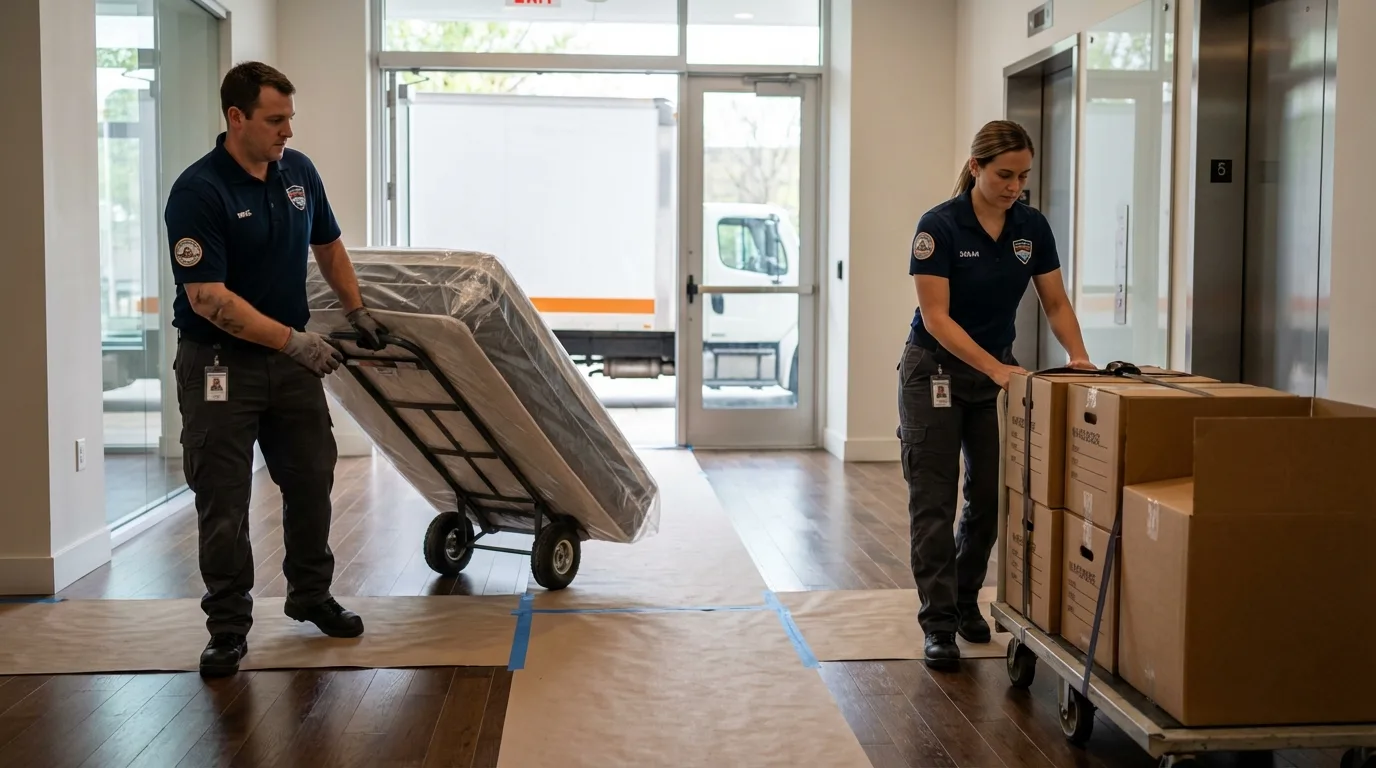 Professional apartment movers loading elevator in Cathlamet, WA