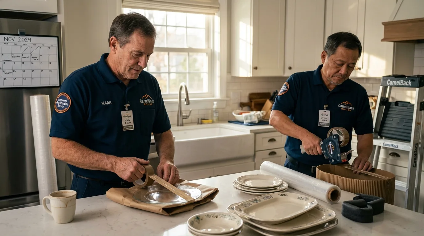 Professional crew packing kitchen dishware in Cathlamet, WA
